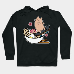 Ramen Bowl Skater Cat Skateboarding Bowl Cool cArtoon Hoodie